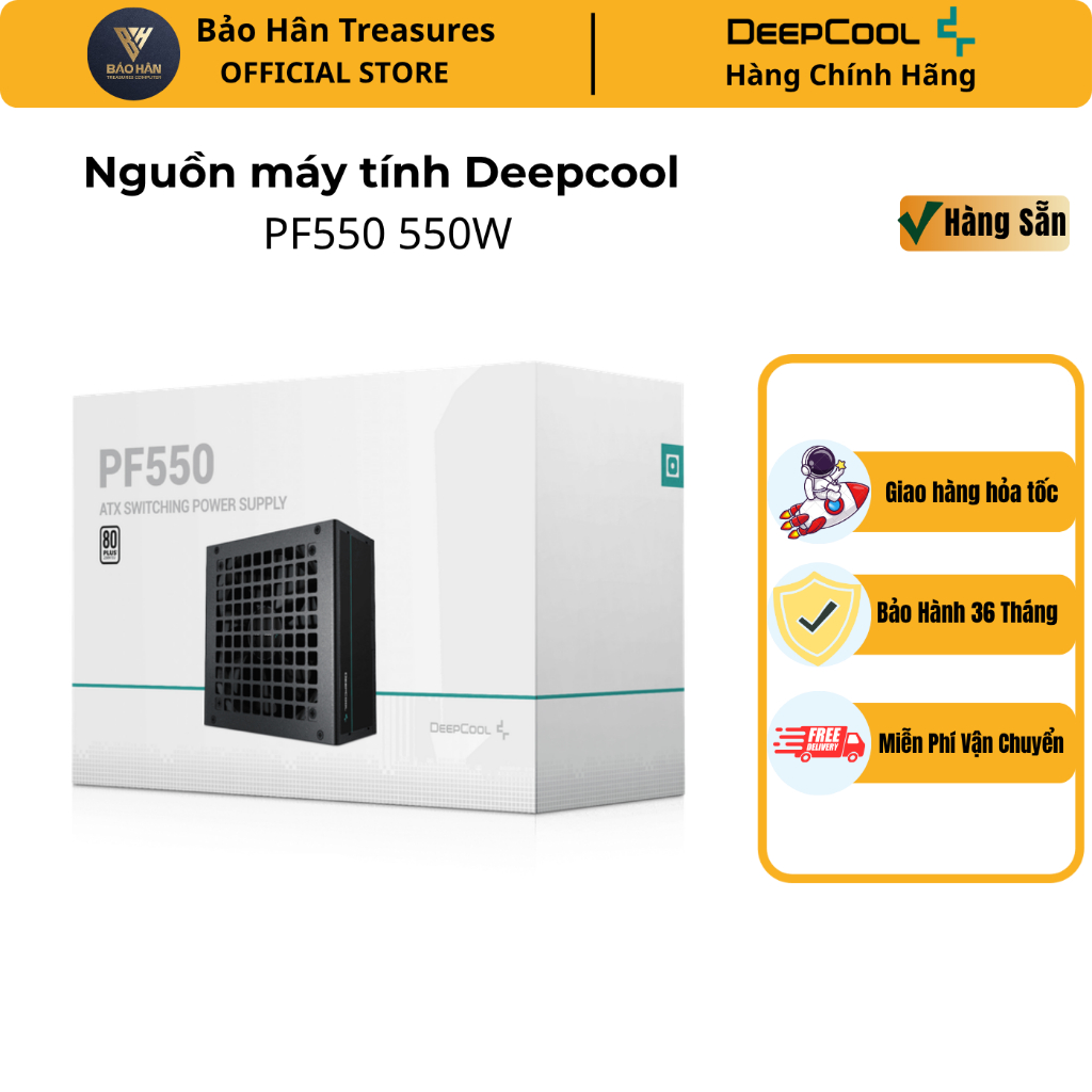 Nguồn máy tính Deepcool PF550 550W 80 Plus - Hàng Chính Hãng