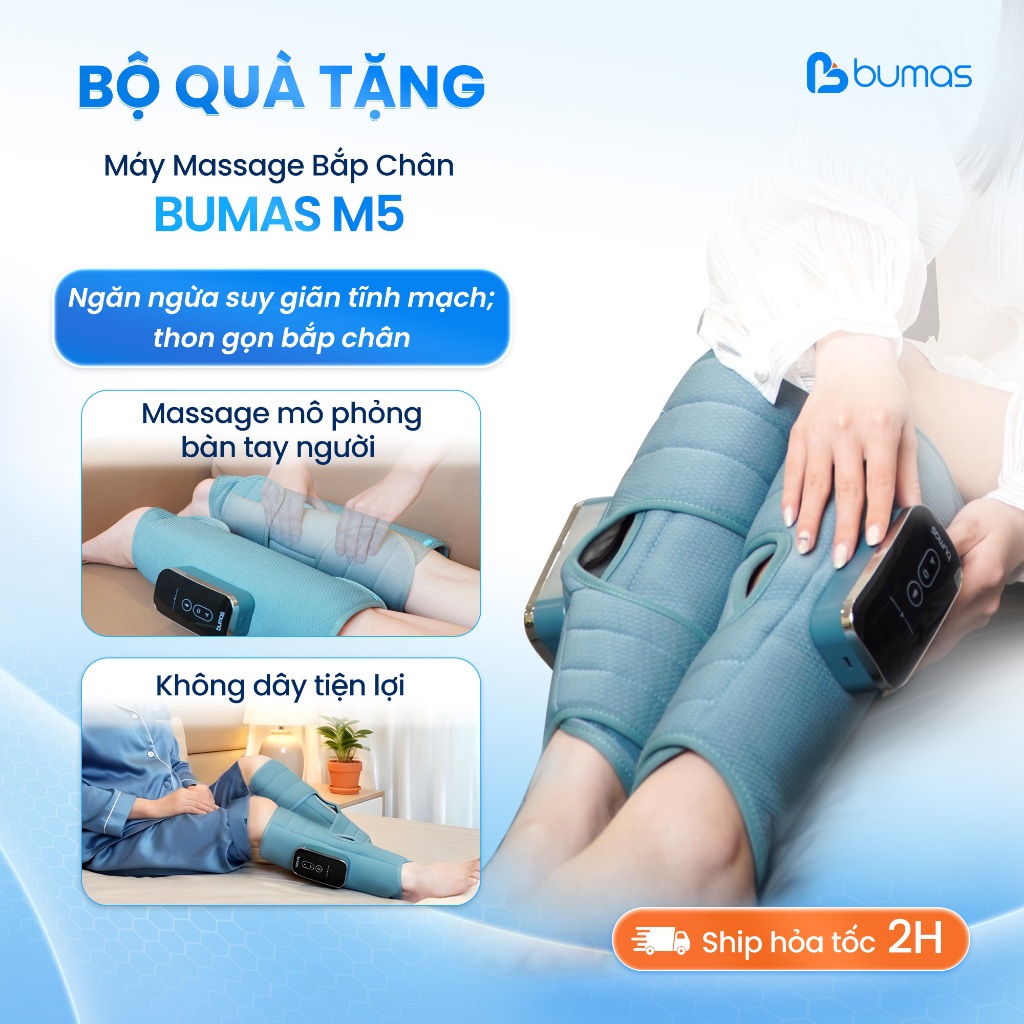 [Set Quà] Máy Massage Chân BUMAS M5 - Massage Bắp Chân Bằng Khí Nén + Chườm Ấm Giảm Đau Hiệu Quả