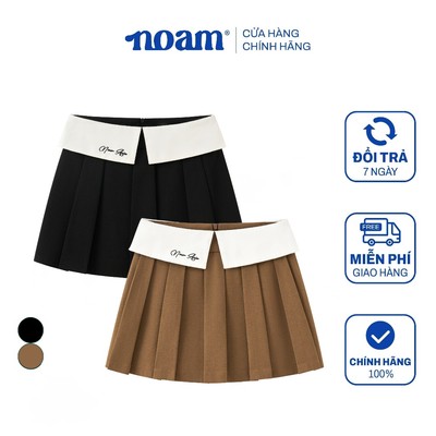 Chân váy Xếp ly NOAM Flip Waist Cạp bẻ Dáng ngắn chất liệu vải mềm mịn cao cấp - Màu Xanh/Nâu