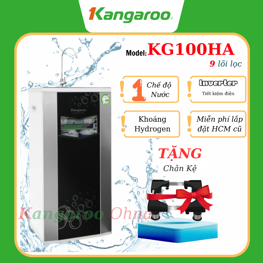 Máy lọc nước RO Hydrogen nguội 1 vòi Kangaroo VTU KG100HA, 100HA 9 lõi - Miễn phí lắp đặt KV HCM CŨ