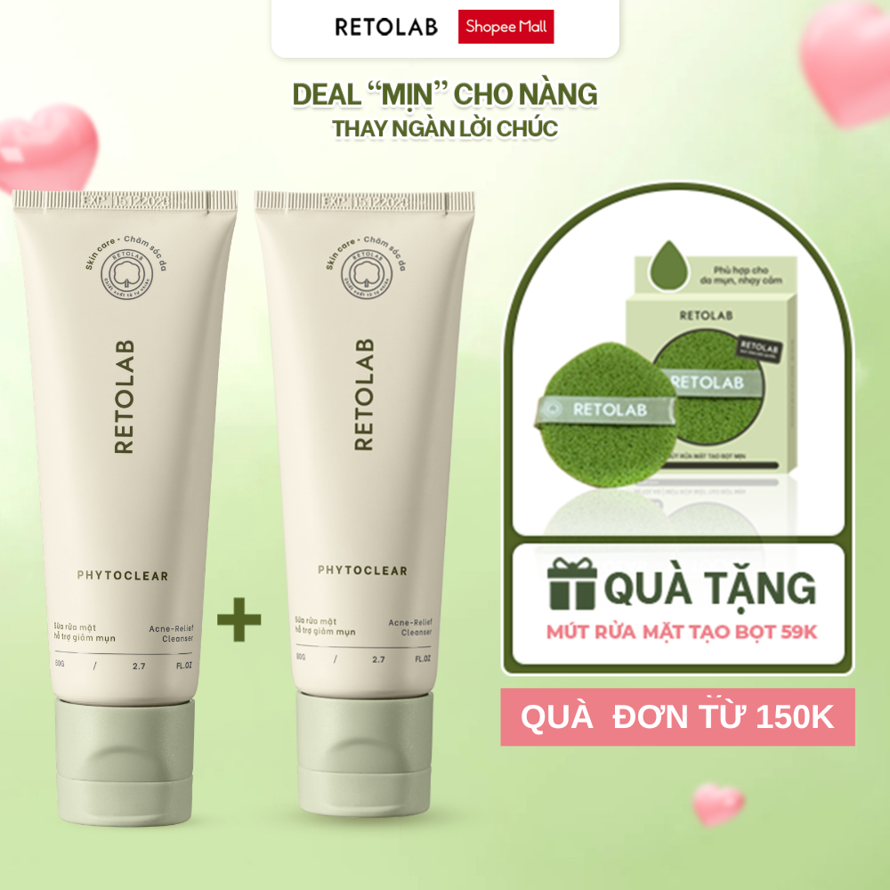 Combo 2 Sữa Rửa Mặt Retolab Phytoclear 80G Hỗ Trợ Giảm Mụn, Làm Sạch Dịu Nhẹ Và Dưỡng Ẩm Da