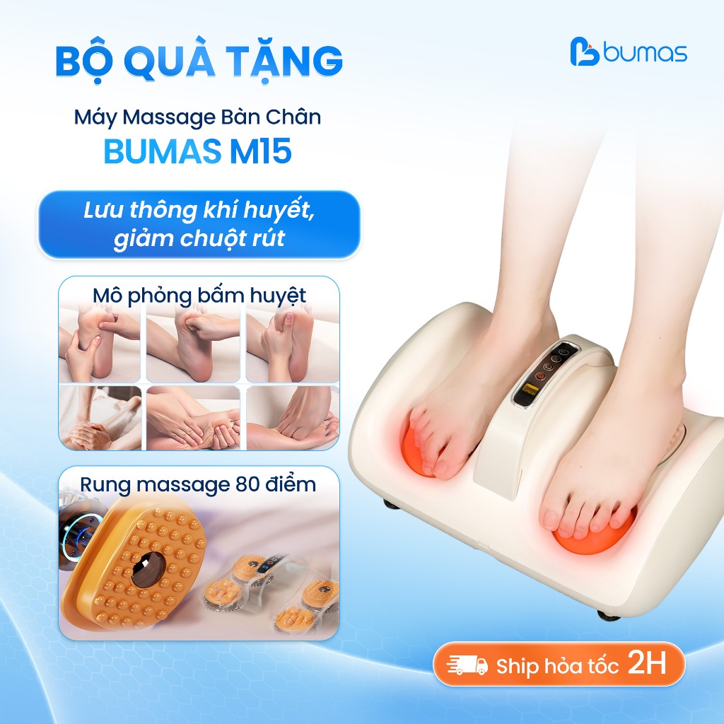 [Set Quà] Máy Massage Bàn Chân BUMAS M15 -  Massage Rung Bấm Huyệt + Chườm Ấm Bằng Ánh Sáng Đỏ