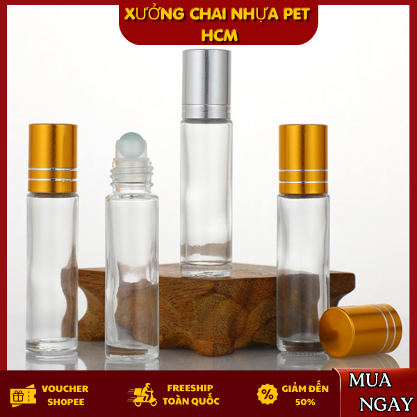 Vỏ Lọ Bi Lăn 10ml Thủy Tinh – Chai Lăn Đựng Tinh Dầu, Nước Hoa, Mỹ Phẩm Mini Cao Cấp