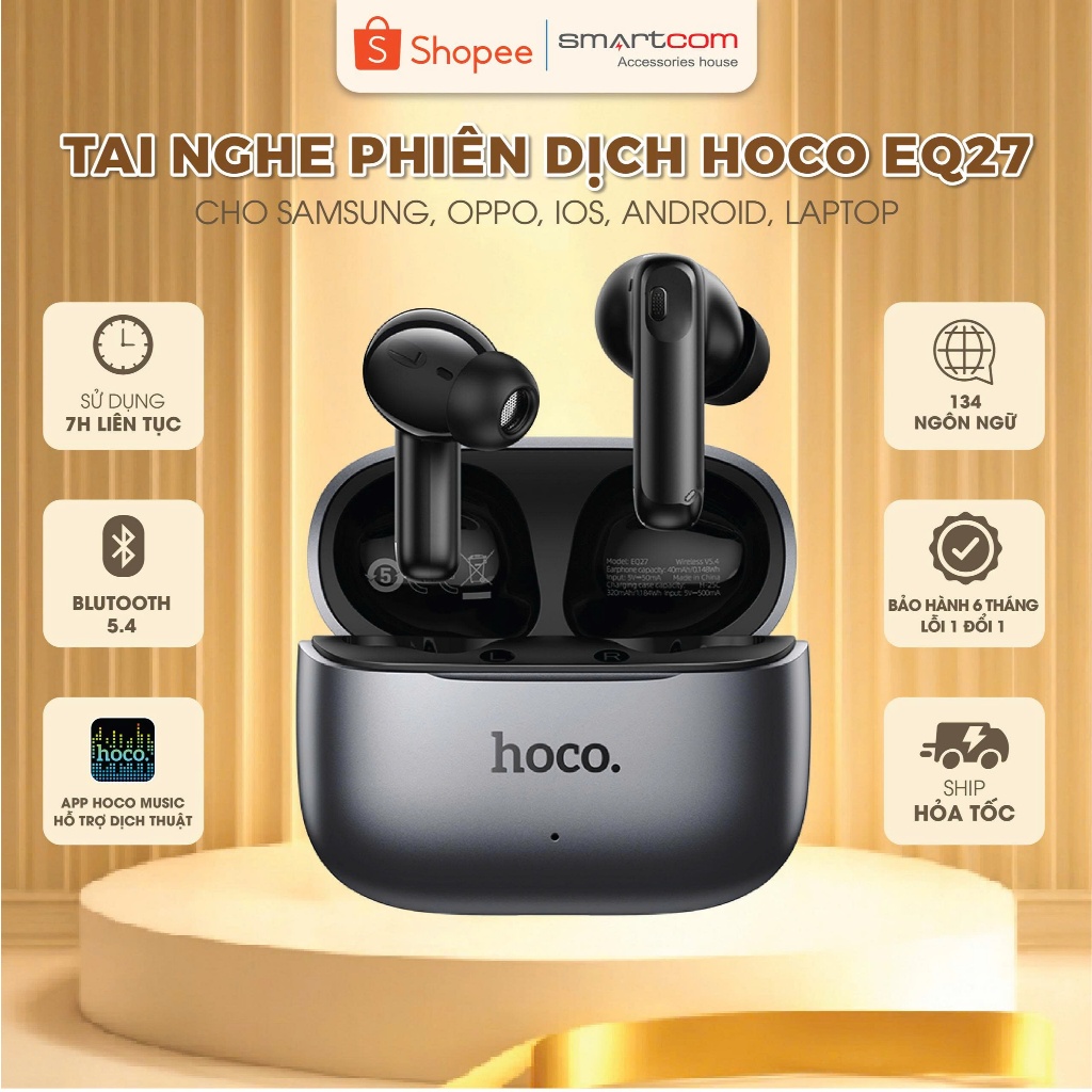 Tai nghe Bluetooth Hoco EQ27 chính hãng – dịch thuật 134 ngôn ngữ, pin 7H, chip Bluetooth mới, kết n