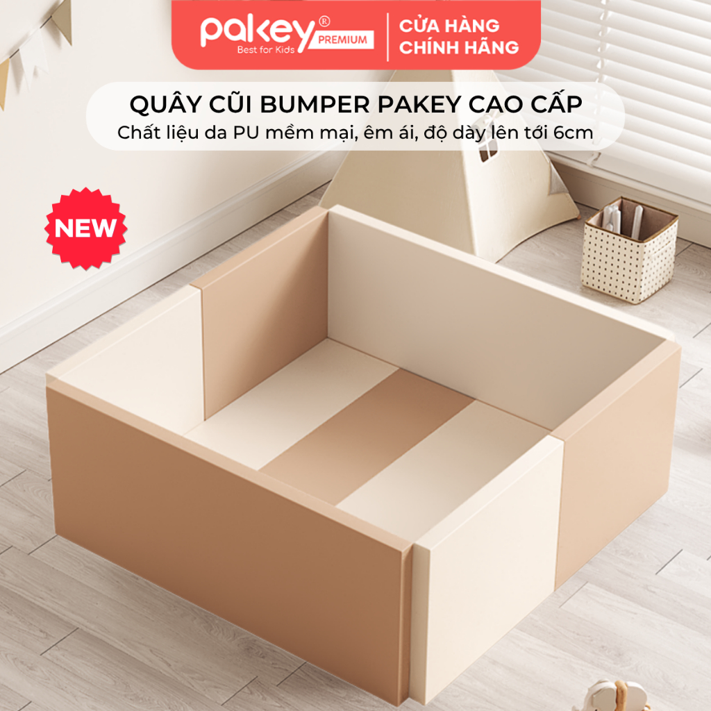 [ĐỘC QUYỀN] Quây Cũi Da PU PAKEY BUMPER Chính Hãng Êm Ái Cho Bé Tập Bò, Tập Đi, Quây Cho Bé Dày 6cm