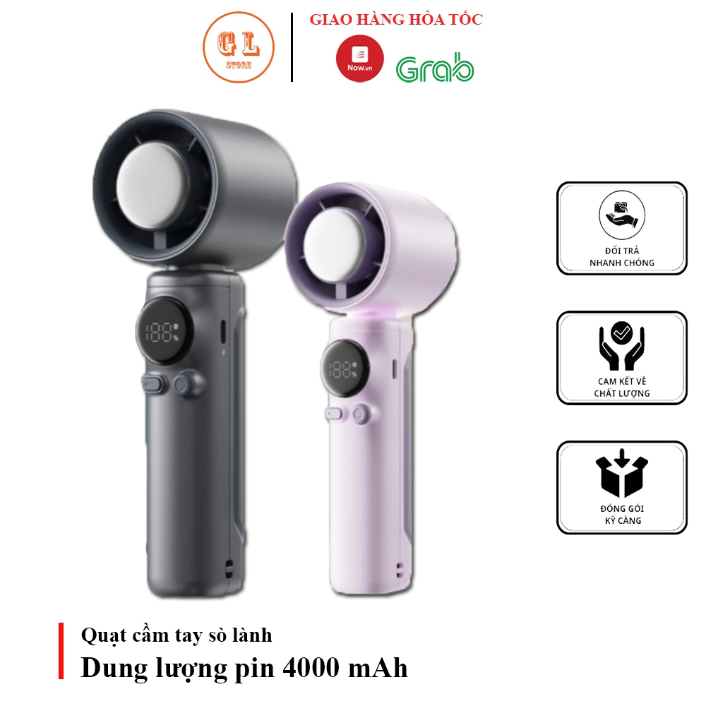 Quạt Cầm Tay Mini Sò Lạnh, Pin 4500mAh Cực Trâu, 100 Cấp Độ Gió Quạt, Màn Hình LED