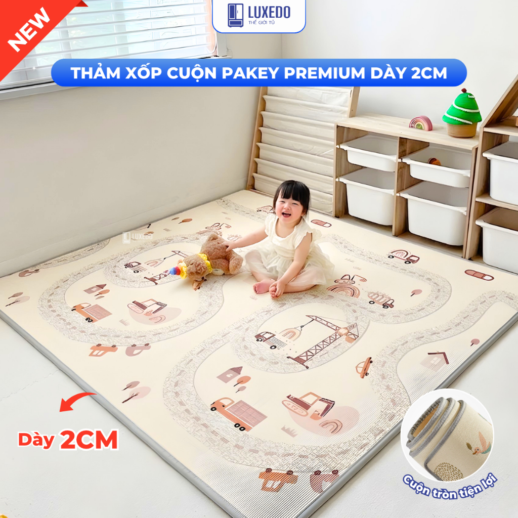 Thảm Xốp XPE Pakey Premium Trải Sàn Dày 2cm, Thảm Xốp 2 Mặt Cuộn Tròn Không Mùi, Trải Sàn Phòng Ngủ 
