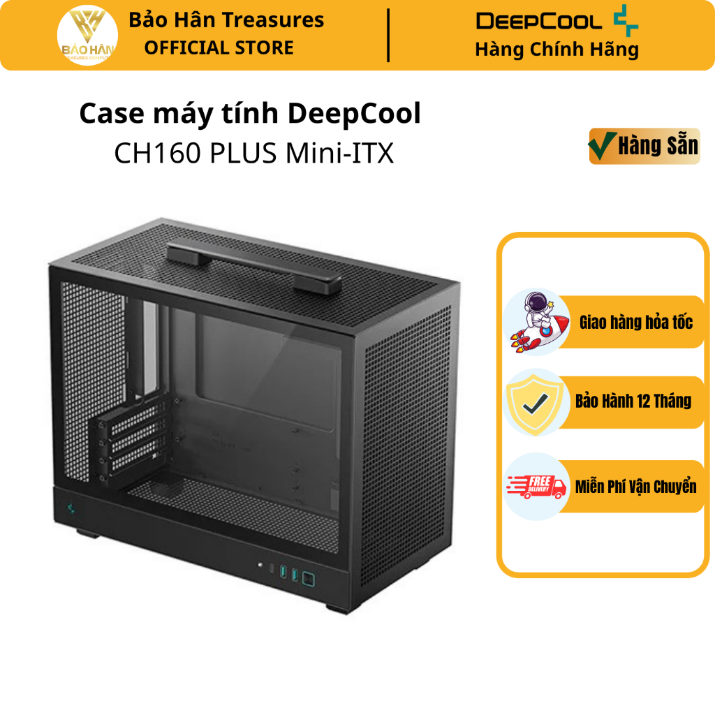 Vỏ Case DeepCool CH160 PLUS Mini-ITX, M-ATX ( Black/ White)  - Hàng Chính Hãng