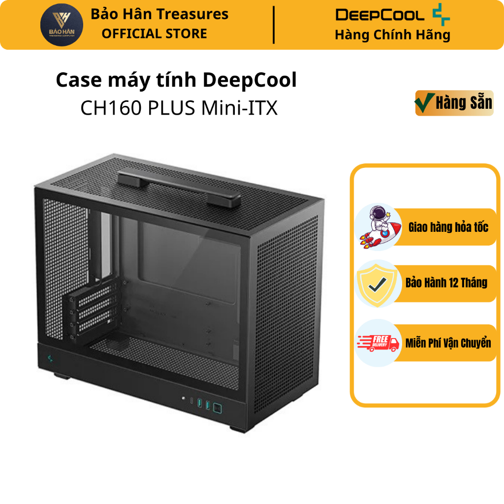 Case máy tính DeepCool CH160 PLUS Mini-ITX, M-ATX ( Black/ White)  - Hàng Chính Hãng