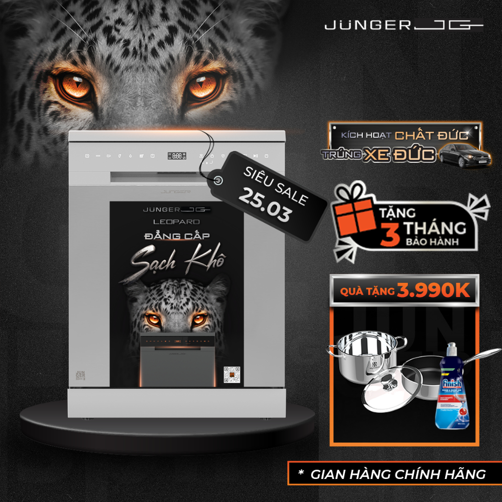 [QUÀ 3Tr9 +LẮP ĐẶT 0Đ] Máy Rửa Chén Bát JUNGER JG Leopard DWJ-140 Máy Rửa Bát15 Bộ Sạch Khô Tuyệt Đối Bảo Hành 7 NĂM
