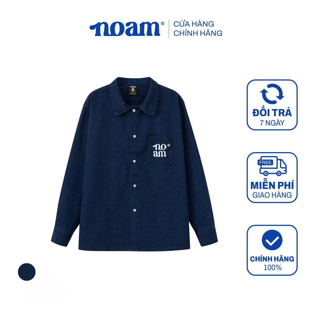 Áo sơ mi Dài tay NOAM Embroidered Denim Shirt Form regular Chất liệu Soft Denim cao cấp - Xanh than