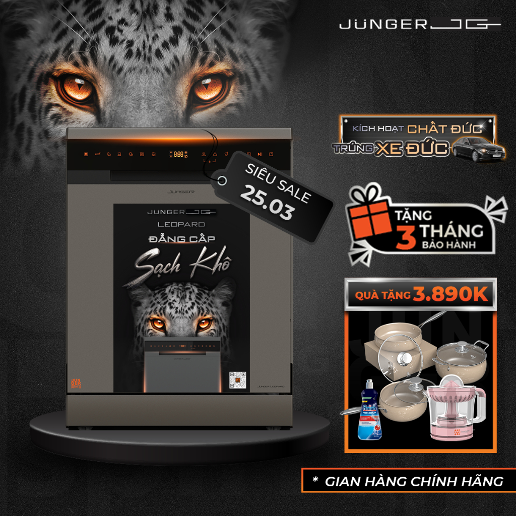 [DEAL ĐỘC QUYỀN] Máy Rửa Chén Bát Junger JG Leopard DWJ-163 15 bộ Rửa AI, Khử Trùng Nước, BH 7 năm Sạch Khô Tuyệt Đối