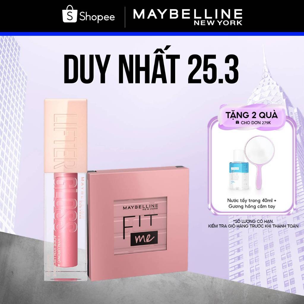 [Bộ trang điểm] Son Bóng Lifter Gloss Cho Đôi Môi Đầy Căng Mọng Kẹo và Phấn má hồng Fit Me Blush Maybelline NewYork
