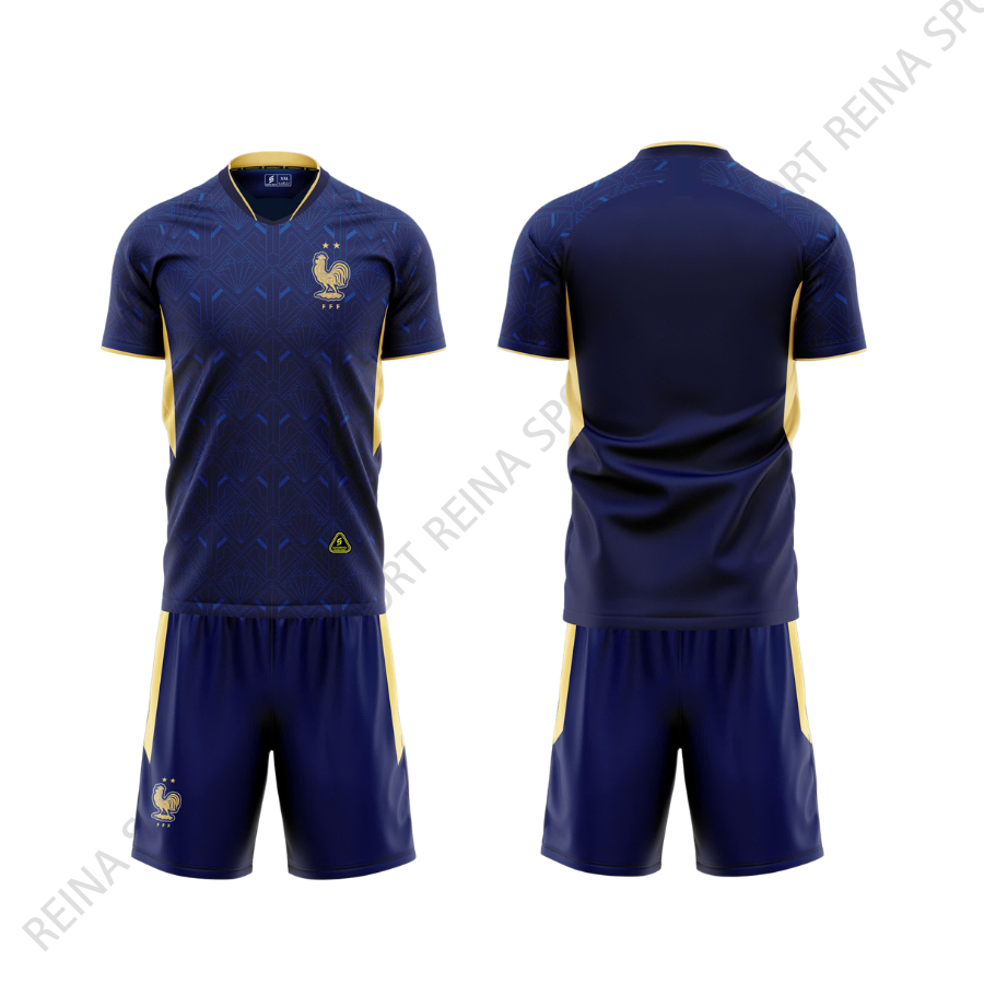 Quần Áo Bóng Đá tuyển Pháp xanh đen - Vải mè SV- In Tên Số Theo Yêu Cầu REINA SPORT
