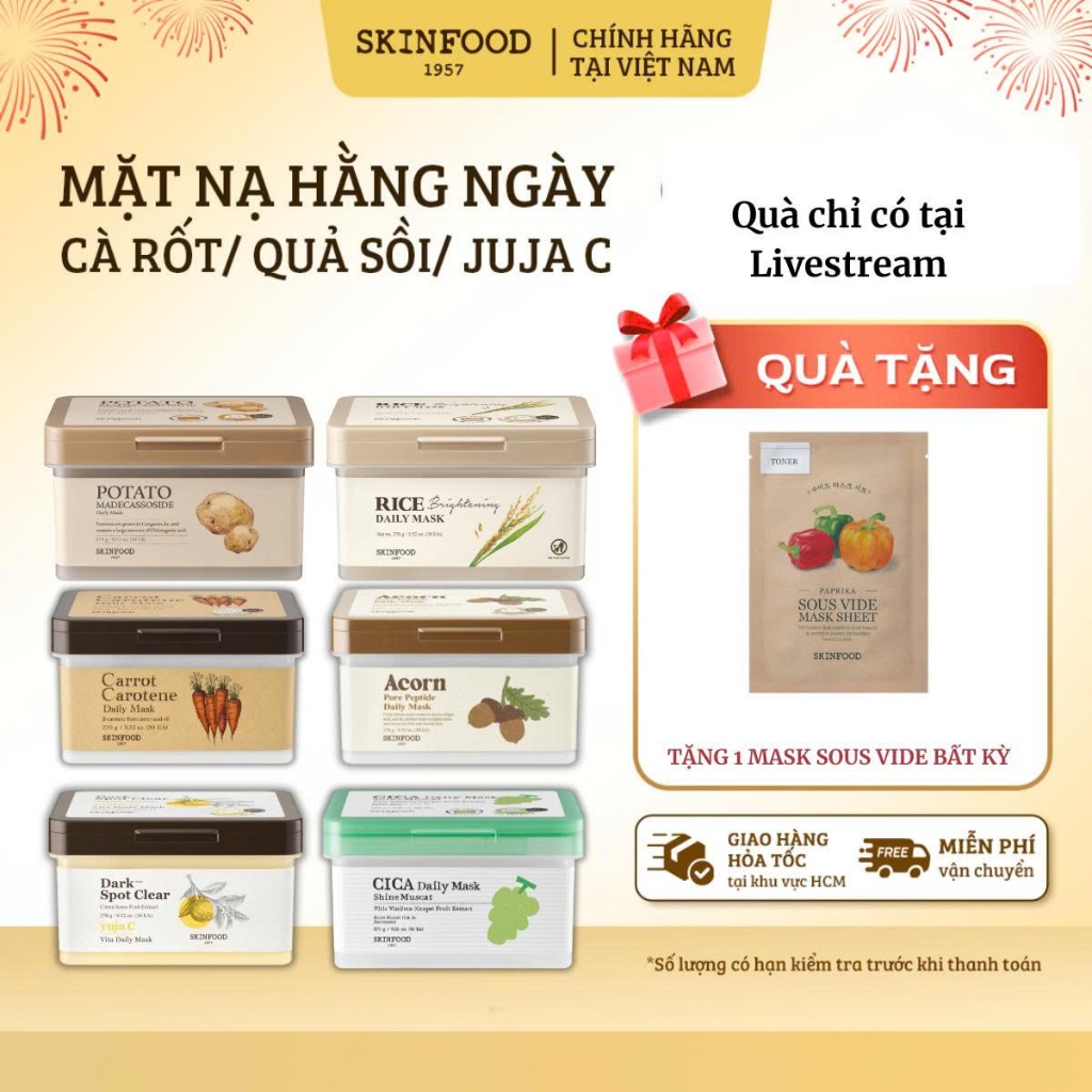 [ Live] Hộp Mặt Nạ Dưỡng Da Hằng Ngày Cà Rốt/Quả Sồi/Quýt Skinfood Daily Carrot Carotone/Acorn Pore 