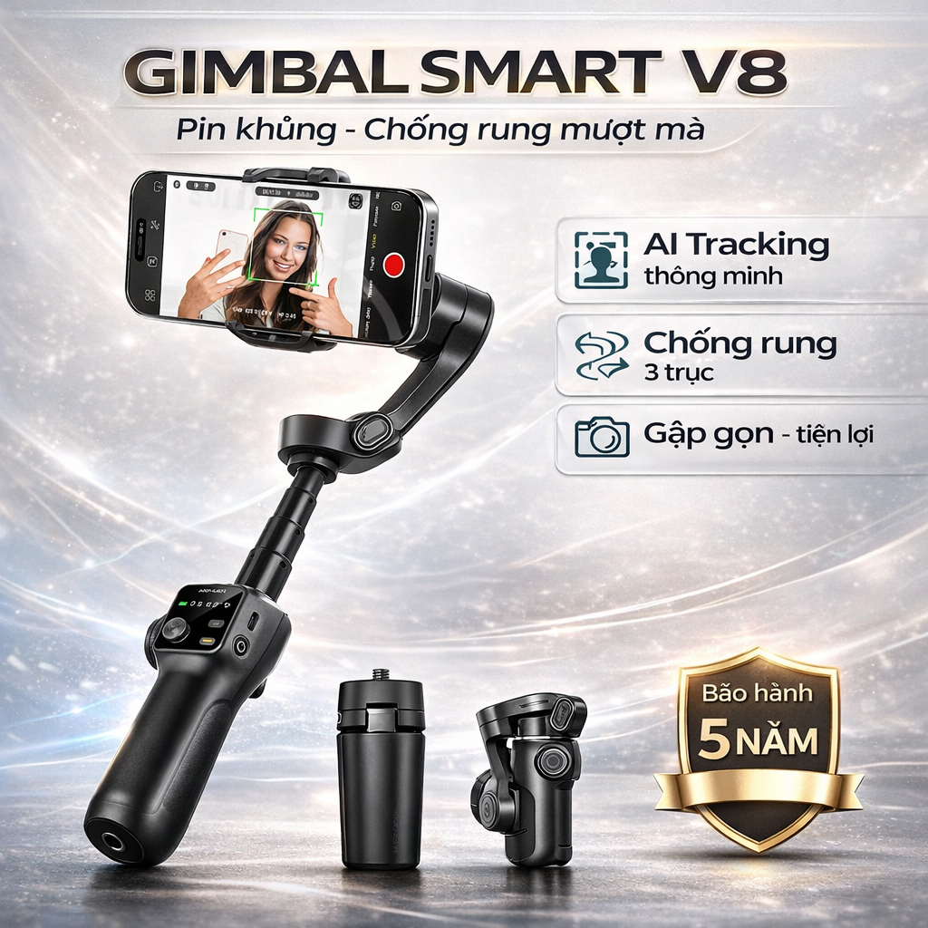 Gậy quay video chống rung SMART V8 -Thiết bị cầm tay chống rung cho điện thoại chính hãng AOCHUAN