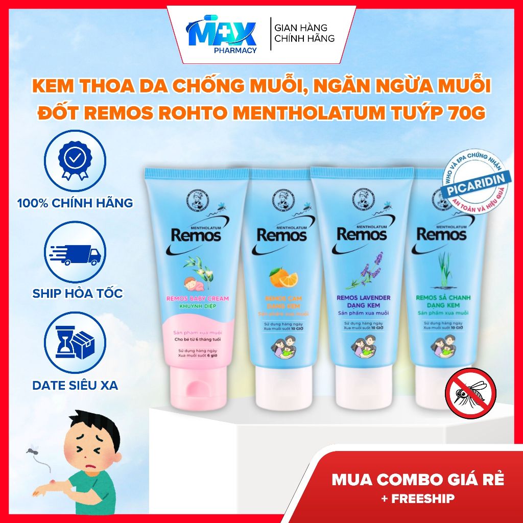 Kem thoa da chống muỗi, ngăn ngừa muỗi đốt Remos Rohto Mentholatum tuýp 70g - Maxpharmacy