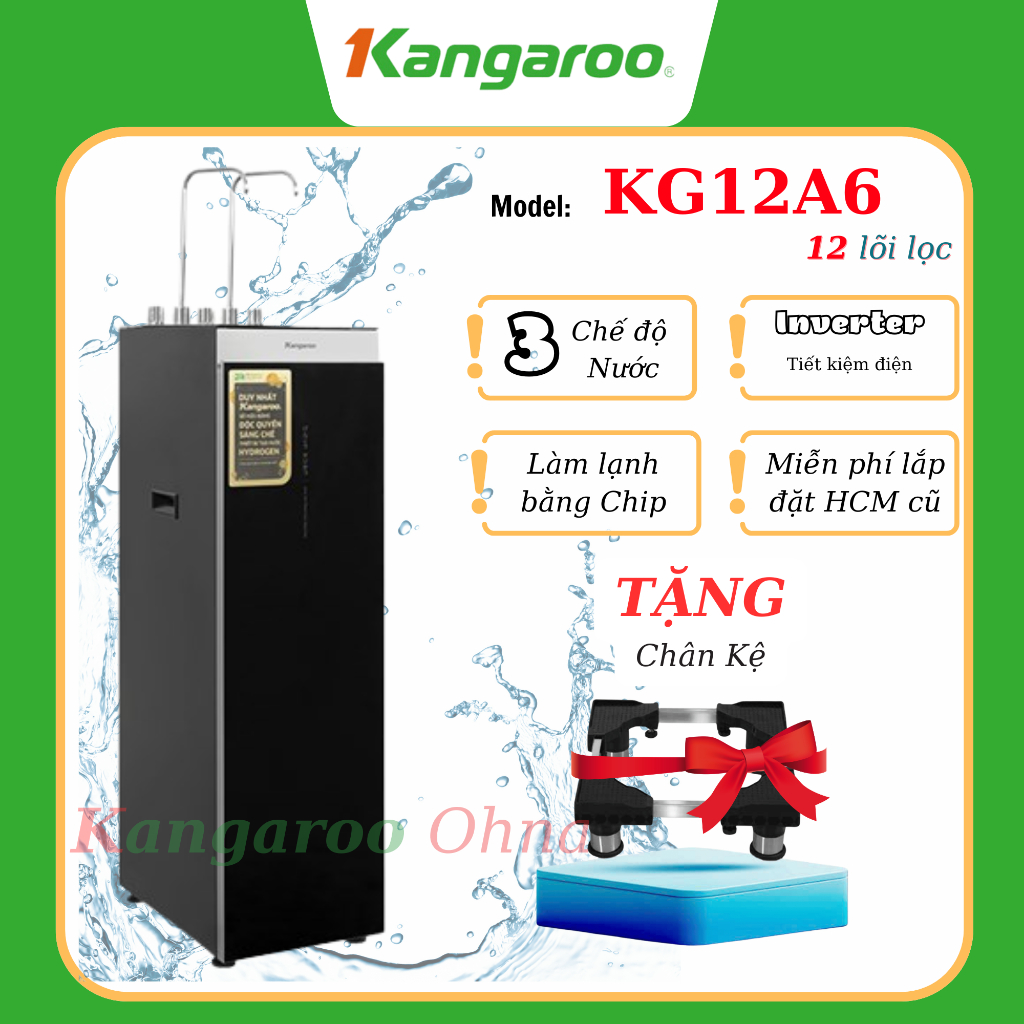 Máy lọc nước RO nóng nguội lạnh Hydrogen Kangaroo Sumire KG12A6 12 lõi, 12a6 - Miễn phí lắp đặt KV H