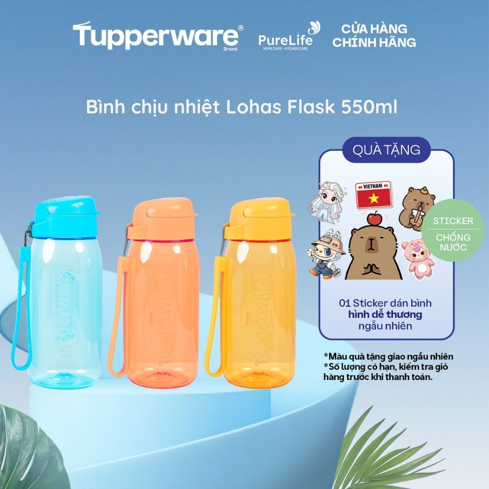 Bình nước Lohas Flask 550ml Tupperware chịu nhiệt kiểu dáng thể thao, mang đi học đi làm
