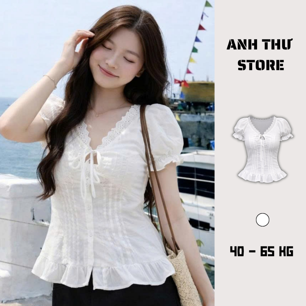 Áo Sơ Mi Kiểu Nữ Dáng Croptop Chất Thô Giấy Phối Ren Buộc Nơ Ngực 2 Lớp Tay Phồng Nữ Tính Cực Tôn Dáng 528 | BigBuy360 - bigbuy360.vn