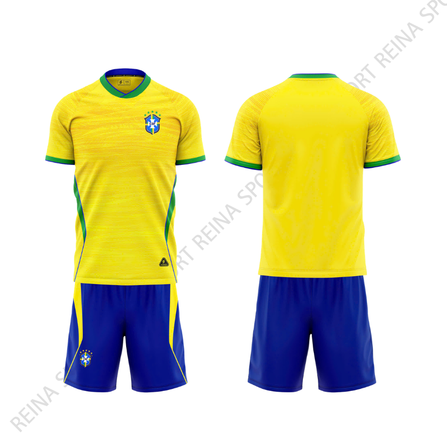 Quần Áo Bóng Đá tuyển Brasil vàng - Vải mè SV- In Tên Số Theo Yêu Cầu REINA SPORT