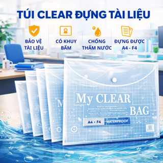 Túi đựng tài liệu Clear Bag A4, Bìa đựng tài liệu văn phòng phẩm, Túi khuy A4, khổ to F4 trong suốt,