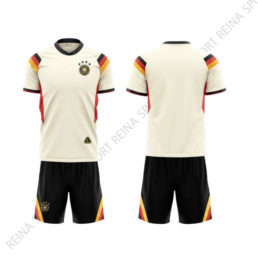 Quần Áo Bóng Đá tuyển Đức kem - Vải mè SV- In Tên Số Theo Yêu Cầu REINA SPORT