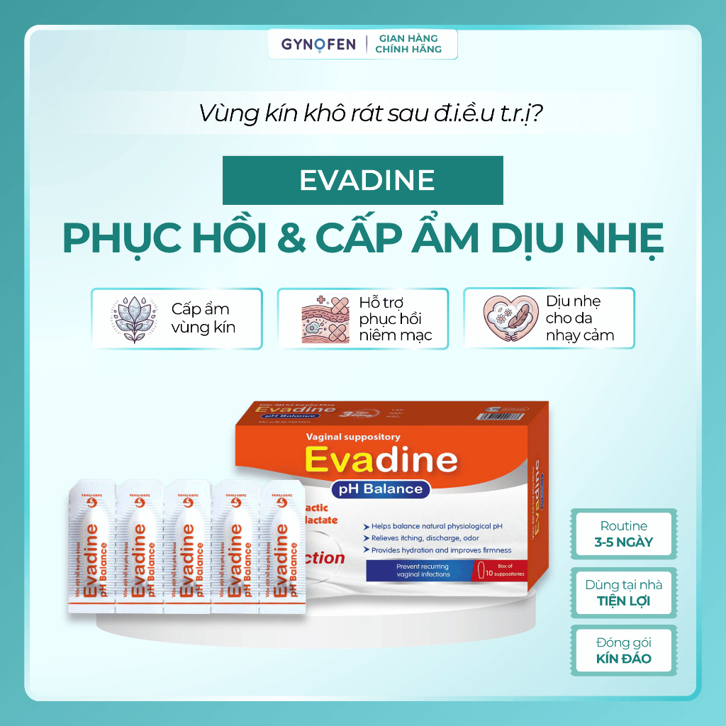 Viên Mềm Evadine – Dưỡng Ẩm Dịu Nhẹ, Giúp Cô Bé Đỡ Khó Chịu, Dễ Chịu Cả Ngày