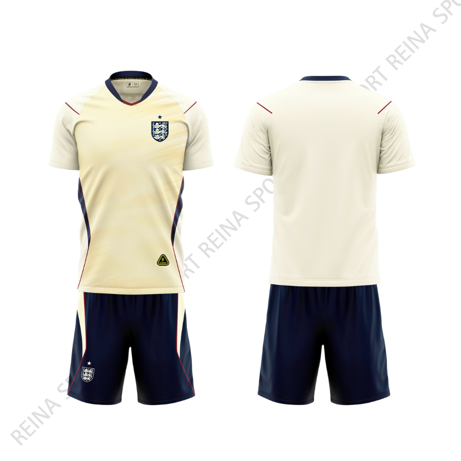 Quần Áo Bóng Đá tuyển Anh kem - Vải mè SV- In Tên Số Theo Yêu Cầu REINA SPORT