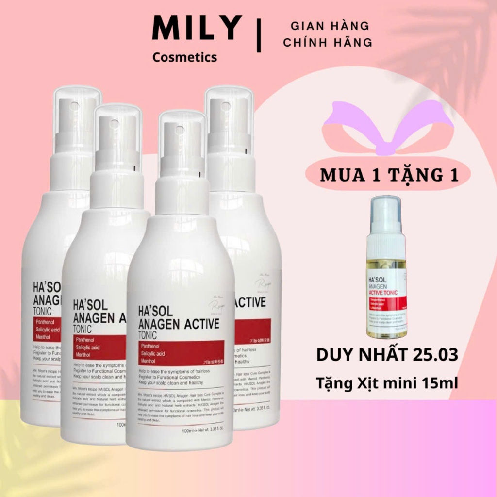 Combo 4 lọ Xịt Kích Mọc Tóc Hasol Anagen Active Tonic 100ml - Dưỡng Da Đầu Chắc Khỏe, Ngăn Rụng Tóc