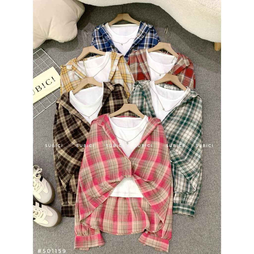 Áo Sơ Mi Nữ Croptop Kẻ Caro Xoắn bụng Xinh Xắn Tay Dài Phong Cách Hàn Quốc