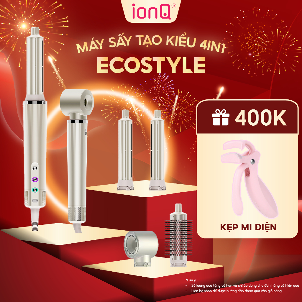 [TẶNG HỘP QUÀ] Máy sấy tóc ion âm tạo kiểu ionQ Ecostyle 4 trong 1 tốc độ cao nhanh khô bảo vệ tóc bóng mượt