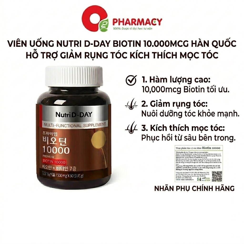 (Hàn Quốc) Viên Hỗ Trợ Mọc Tóc Giảm Rụng Tóc NUTRI D-DAY Premium Biotin 10000mg