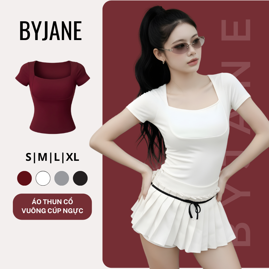 Áo Thun Nữ ôm cổ vuông viền ngực BYJANE-222