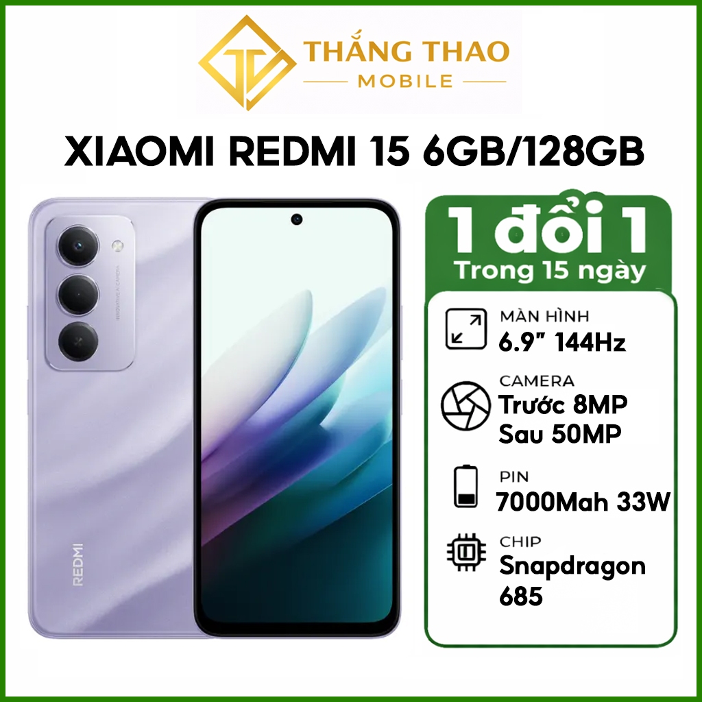 Điện thoại Redmi 15 (6GB/128GB) Màn hình 6.9",Pin 7000mAh,Sạc nhanh 33W