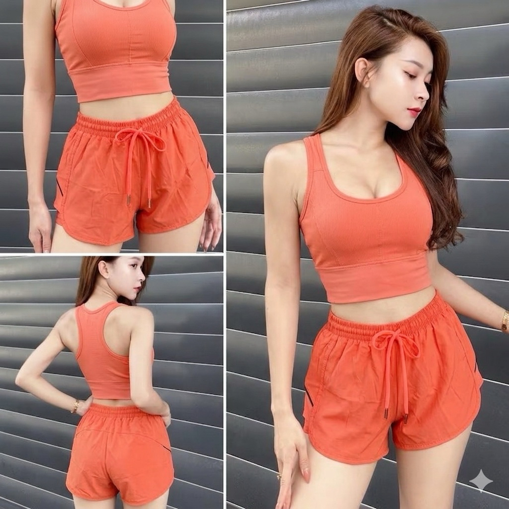 Bộ Đồ Tập Thể Thao Nữ MILAVY Quần Short 2 Lớp Phối Viền Lưới Vải Dù Kèm Áo Bra Thun Viền Trơn Vải Poly 2 Da