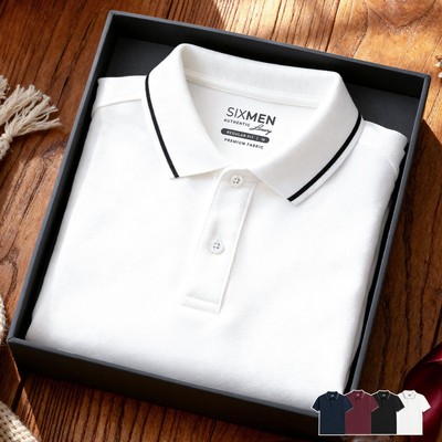 Áo thun Polo Cao Cấp Nam cổ bẻ SIXMEN - Trắng viền - Thoáng mát, sang trọng [Tặng Kèm Hộp Quà]