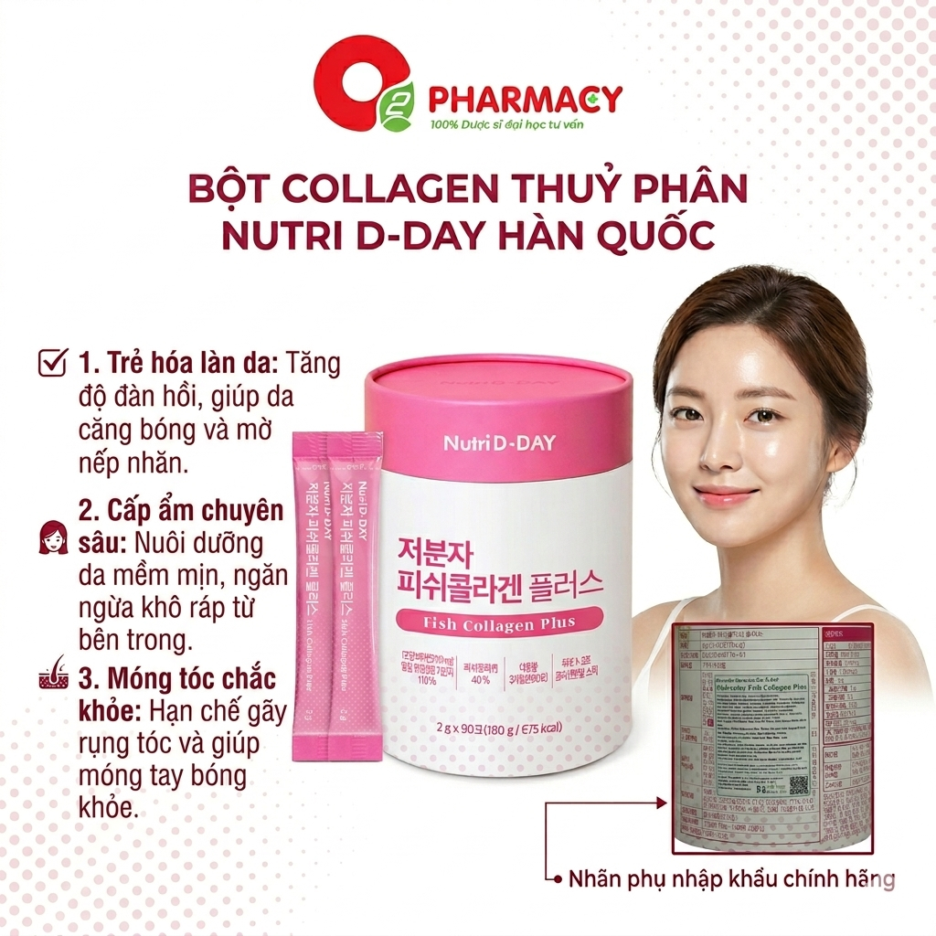 (Hàn Quốc) Collagen thủy phân trọng lượng thấp 500Da 90 gói Nutri D-DAY Hỗ Trợ Làm Đẹp Da Móng Tóc