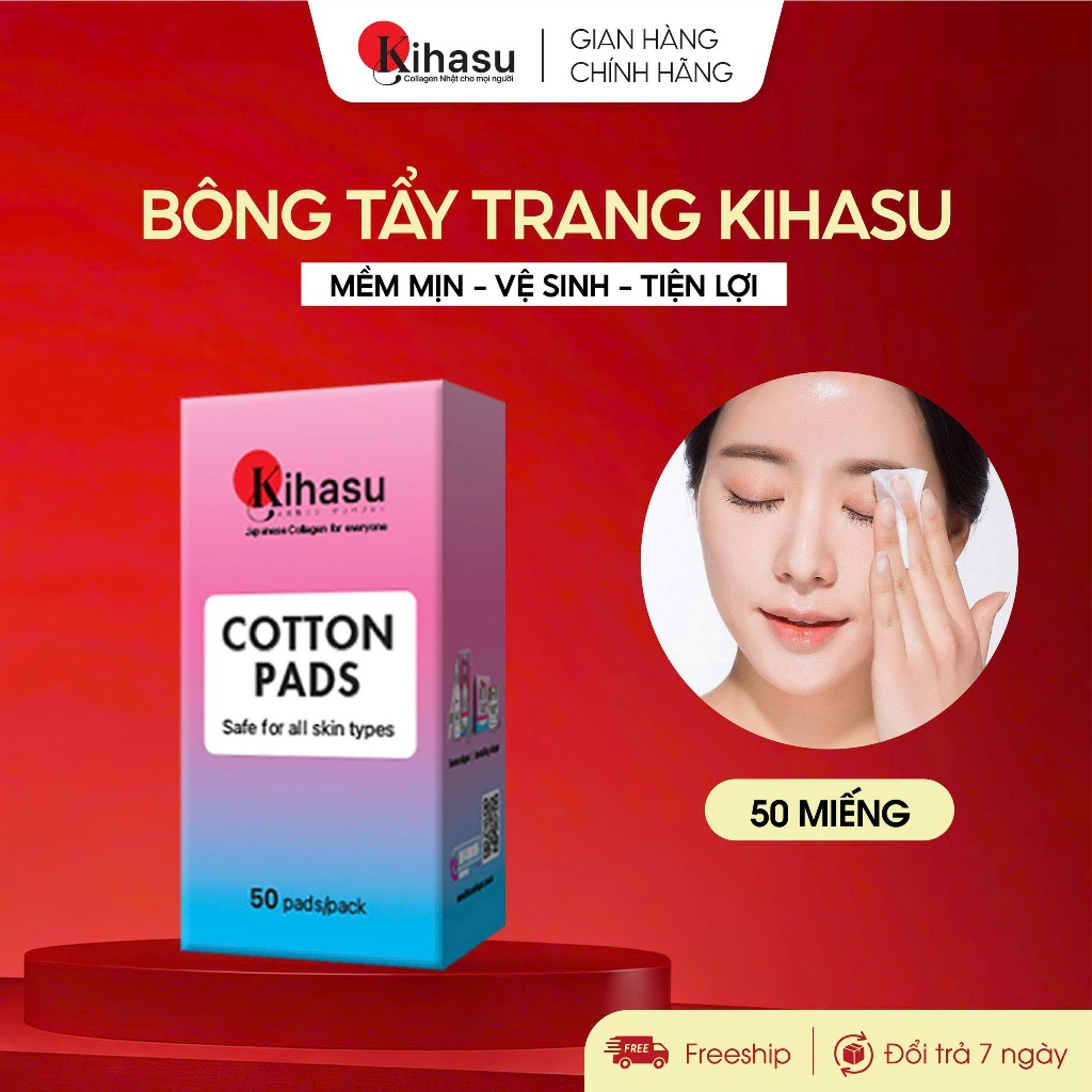 Bông Tẩy Trang Kihasu Hộp 50 Miếng Tẩy Trang Làm Sạch Vệ Sinh Tiện Lợi