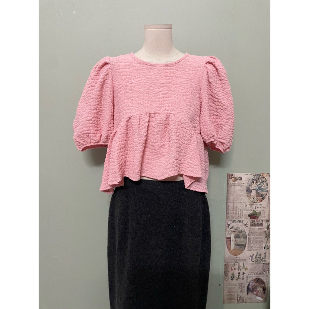 Áo kiểu nữ croptop babydoll màu hồng size m a77