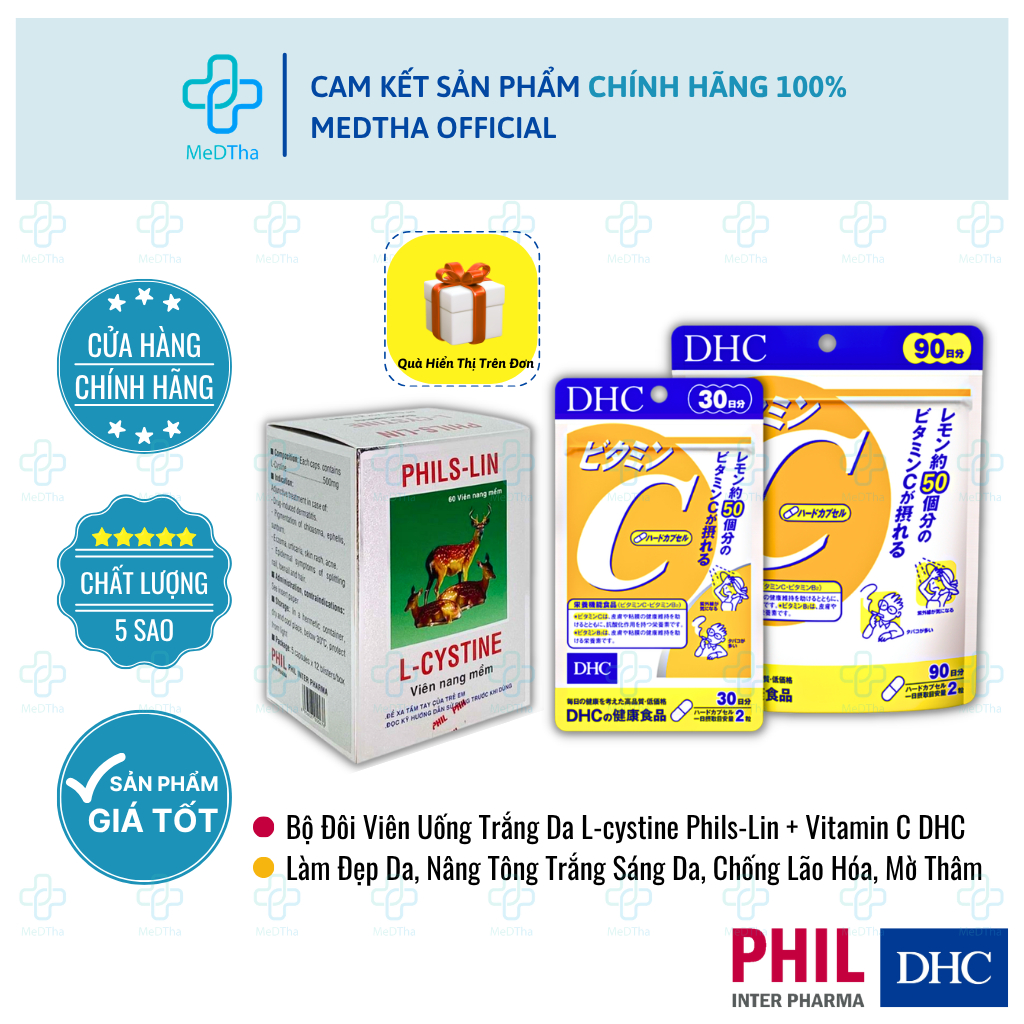 Viên Uống Đẹp Da L-Cystine, DHC Vitamin C - Chống Lão Hóa, Giảm Thâm, Nám, Tàn Nhang, Tăng Sức Đề Kháng