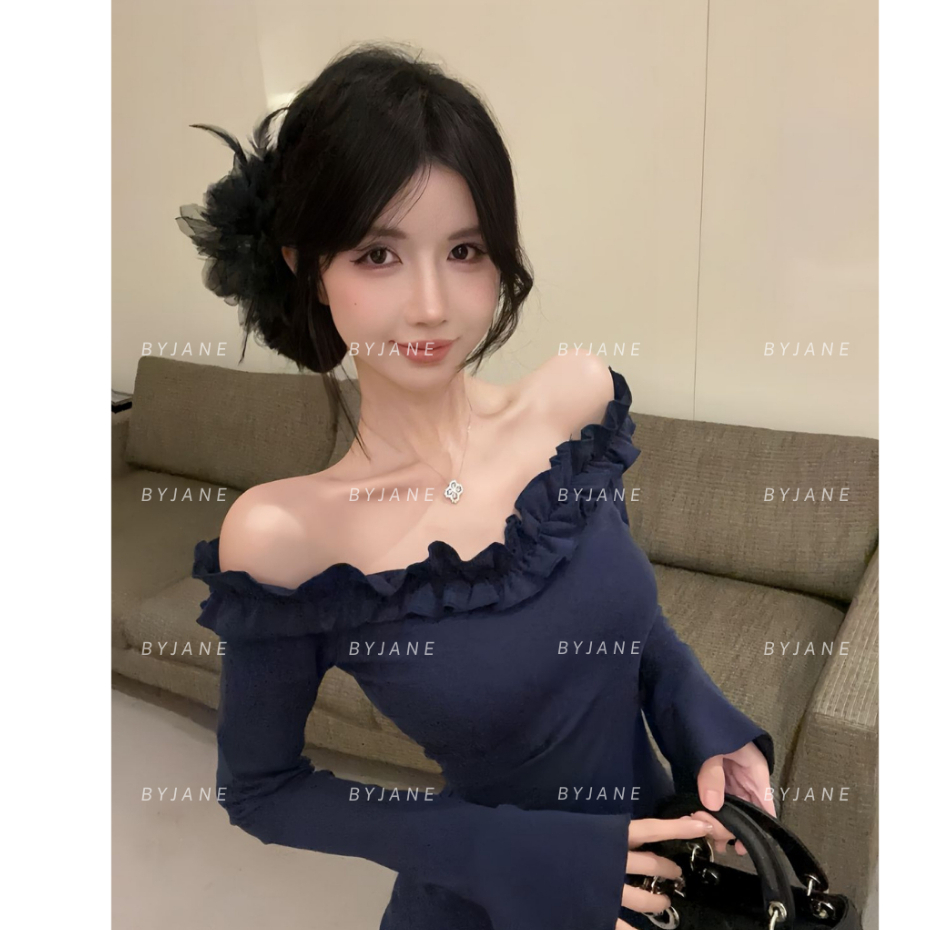 (XẢ KHO) Áo Thun Trễ Vai Dài Tay Phối Bèo BYJANE-724 | BigBuy360 - bigbuy360.vn