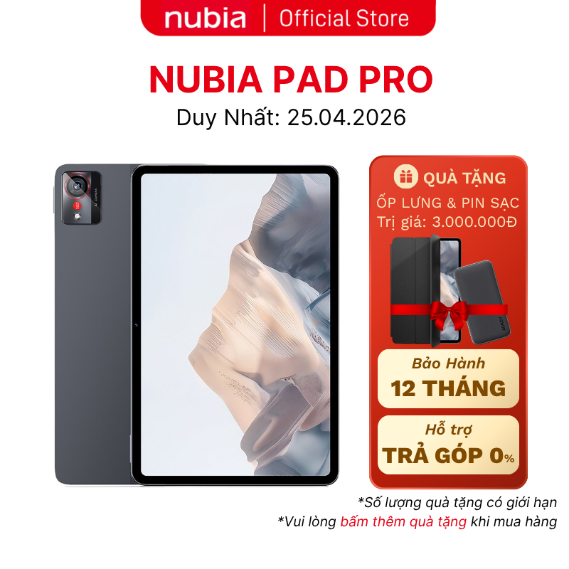 Máy tính bảng Nubia Pad Pro 2025 Mỏng Nhẹ I Chip Snapdragon 8 gen 3 I Pin 10100mAh 60W I Màn hình 2.8K I Tản nhiệt 6 lớp