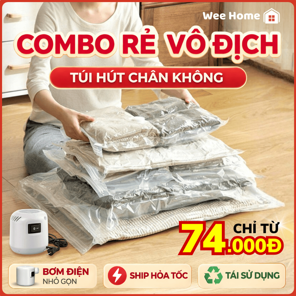 [HỎA TỐC HN] Combo Túi Hút Chân Không đựng quần áo Siêu Dày - Máy hút chân không tiện lợi