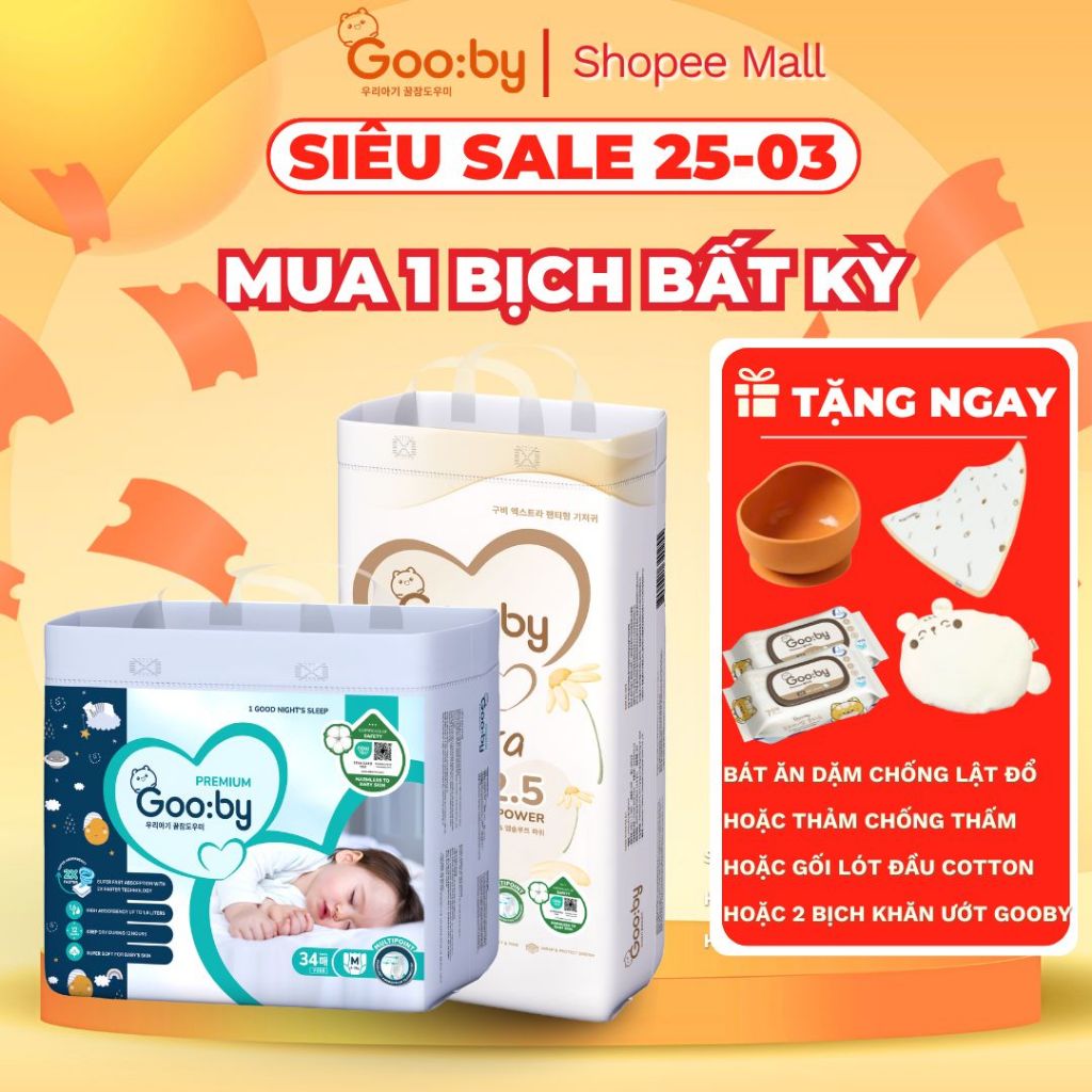 [Quà xinh] Tã dán/Bỉm quần Gooby ngày và đêm siêu mỏng nhẹ, đủ size cho bé NB/S/M/L/XL/XXL/XXXL