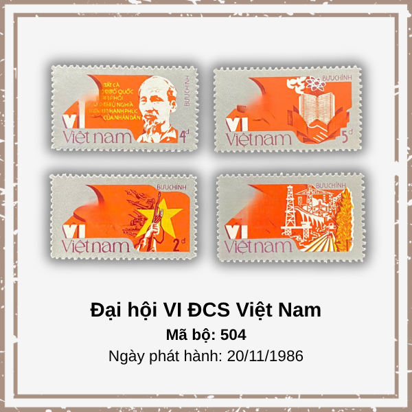 Bộ tem bưu chính "Đại hội VI ĐCS Việt Nam" - Tem bưu chính - Tem sưu tầm Việt Nam