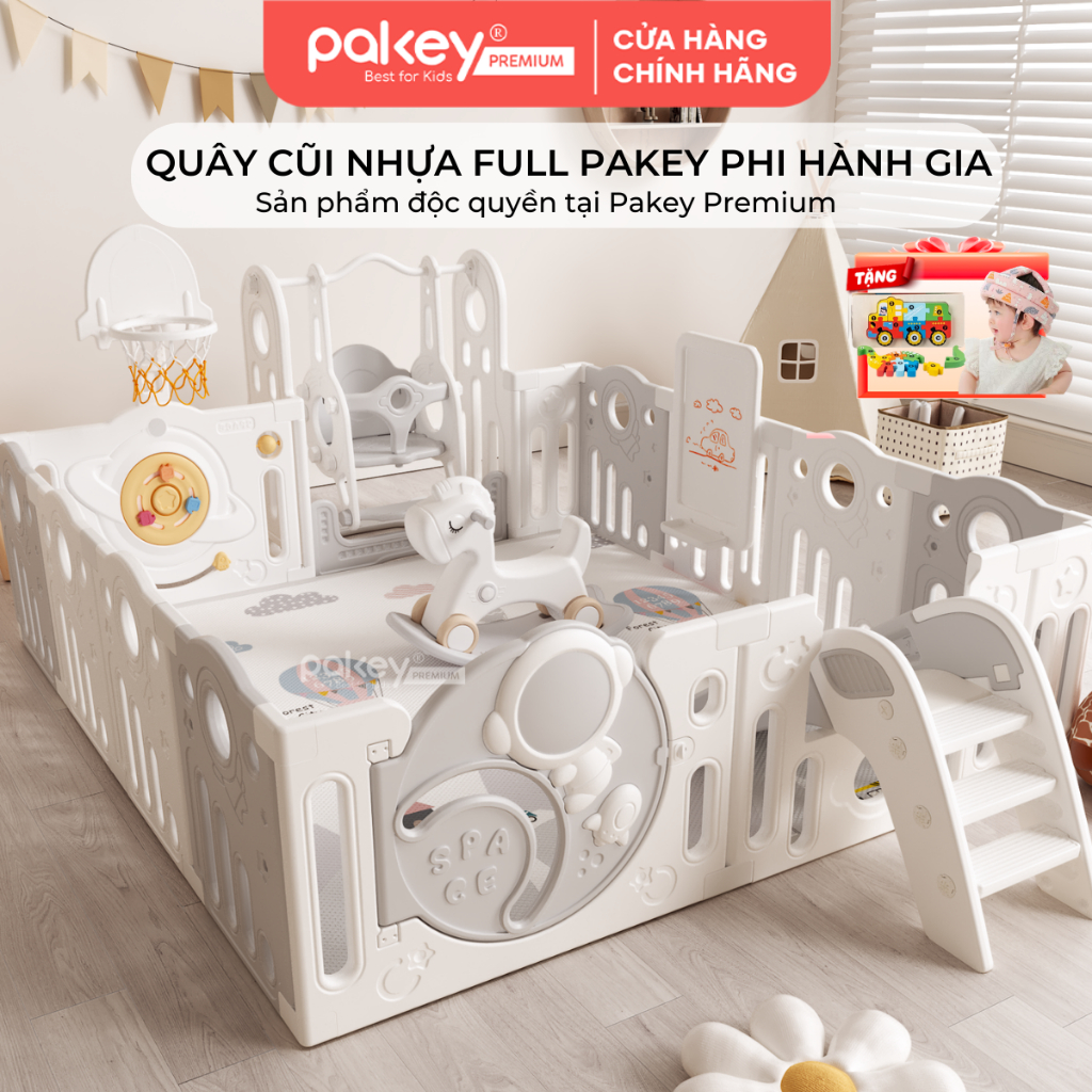 [MỚI] Quây Cũi Nhựa Pakey Phi Hành Gia Cao Cấp, Quây Cũi Nhựa Nguyên Sinh An Toàn, Kết Hợp Nhiều Trò
