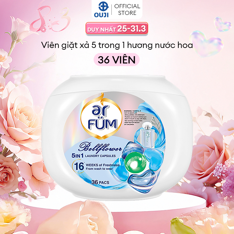 Viên giặt xả arFUM 5 trong 1, tinh dầu nước hoa thơm lâu, khử khuẩn 99% - (36 viên/ 50 viên)