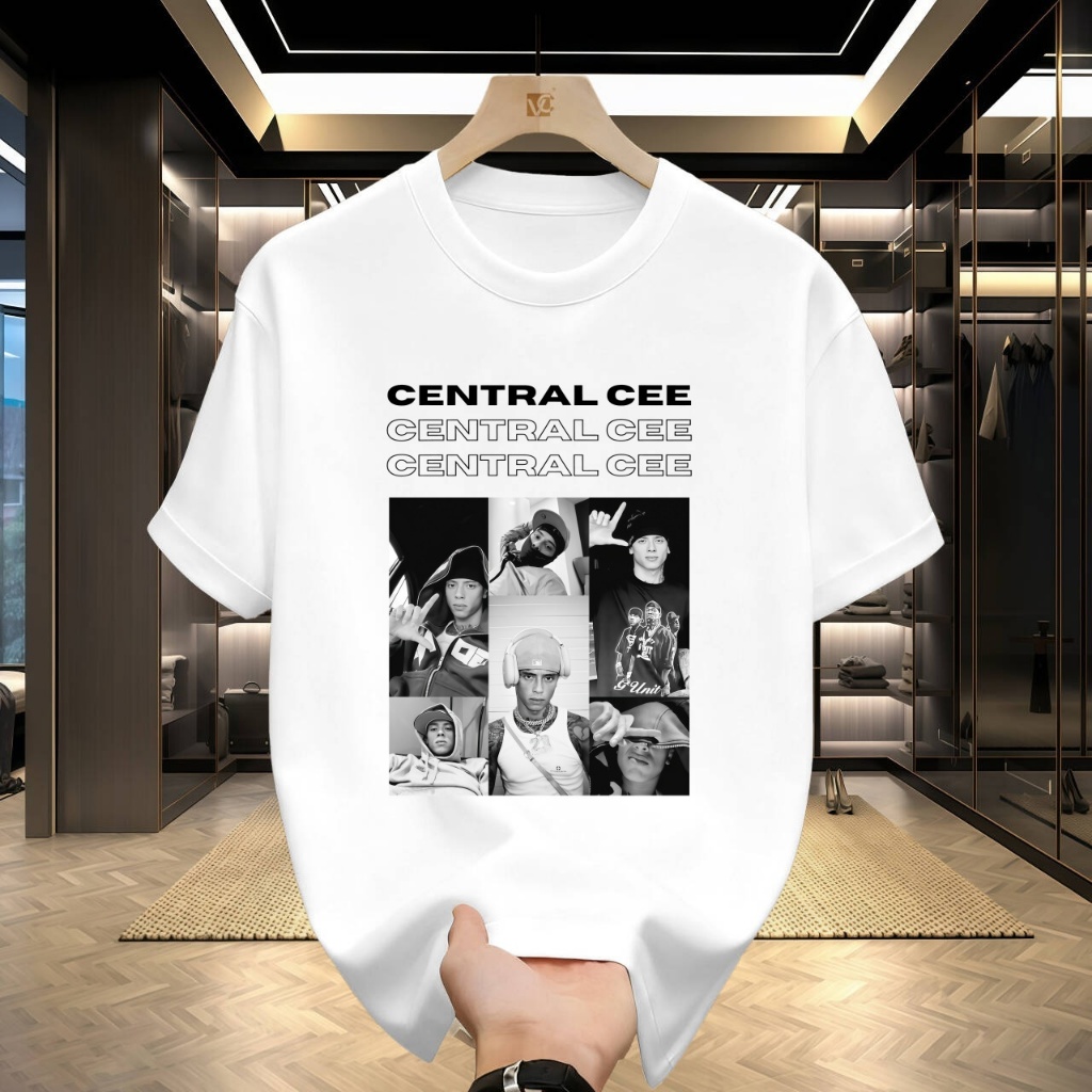 Áo thun cổ tròn tay ngắn in hình rapper Central Cee phong cách vintage dành cho nam và nữ.