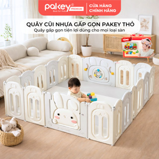 Quây Cũi Nhựa Gấp Gọn Cao Cấp PAKEY Thỏ Tặng Kèm Chong Chóng & 100 Bóng Pastel, Quây Chơi Cho Bé An Toàn